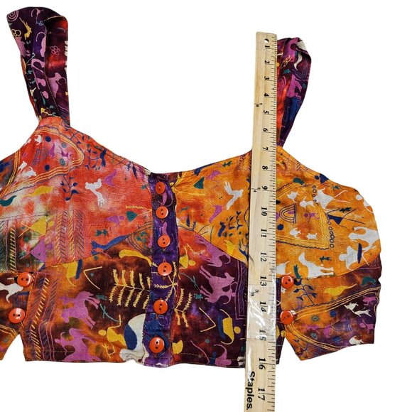 Ethnic Sleeveless Crop Top Button Front Vibrant Burning Man Festival Boho - Picture 3 of 7